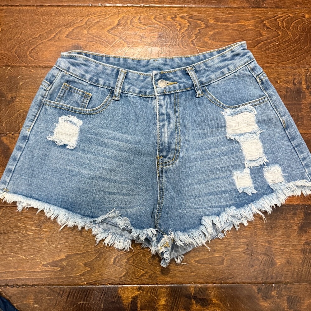 Blue Distressed Jean Shorts